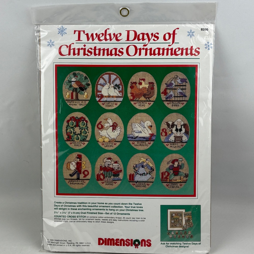 Dimensions 8390 Twelve Days of Christmas Ornaments Counted Cross Stitch Kit 1989